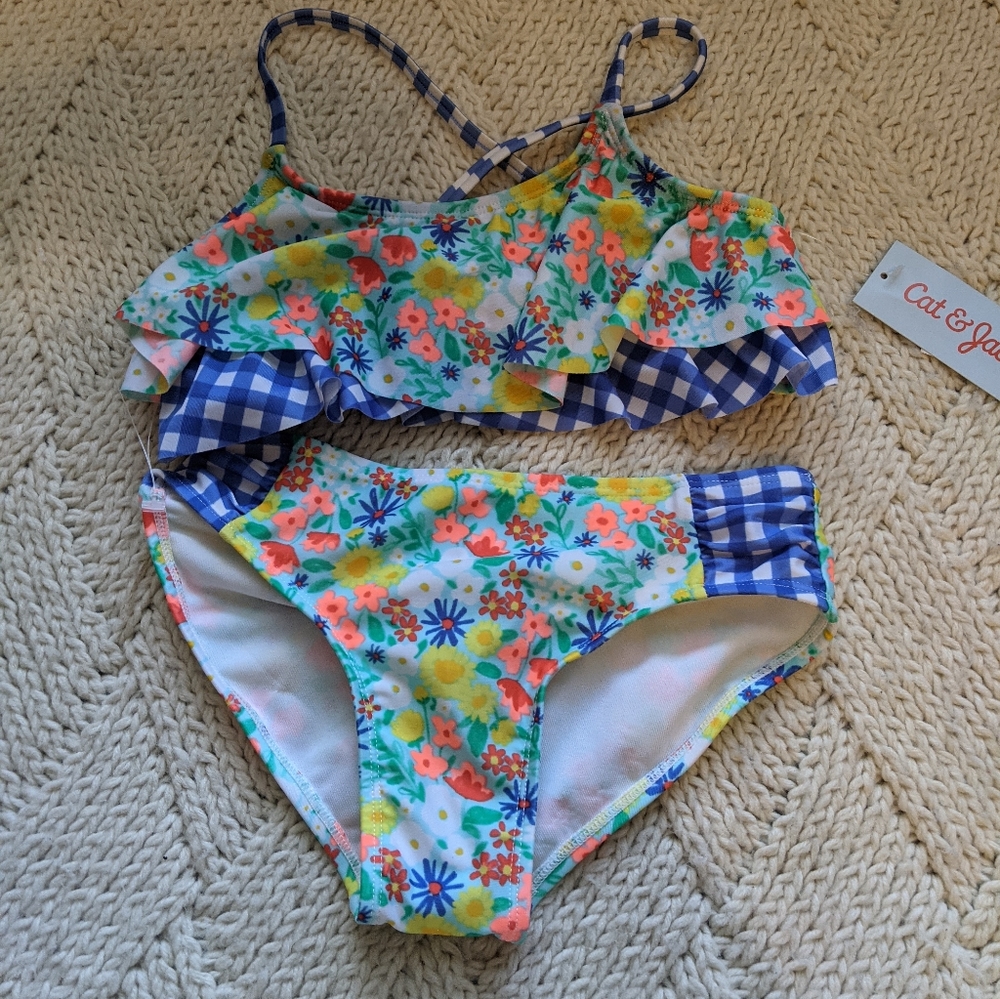 Girls Two Piece Floral Swimsuit - M (7/8)